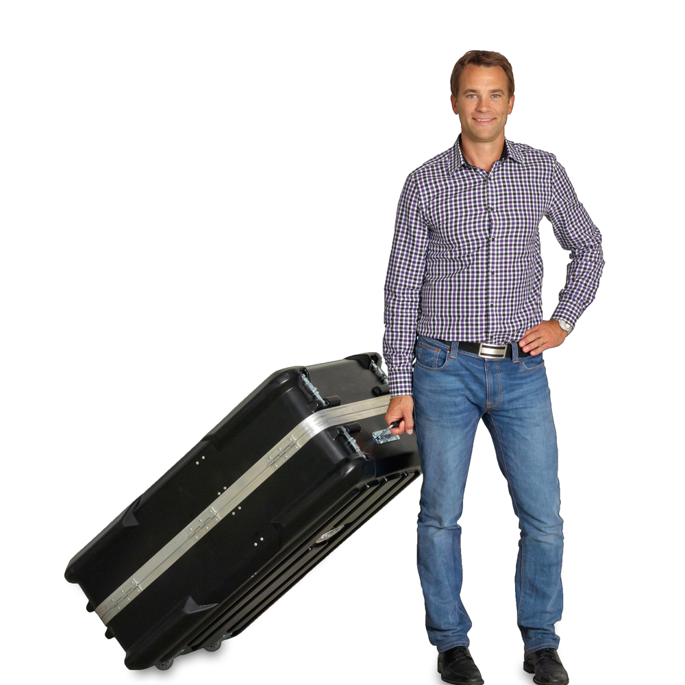 Transportboks og showcase med billede